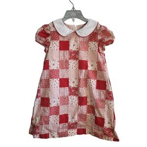 Classic Prep Red Pink Patchwork Floral Peter Pan Collar Dress Size 7 Fully Lined